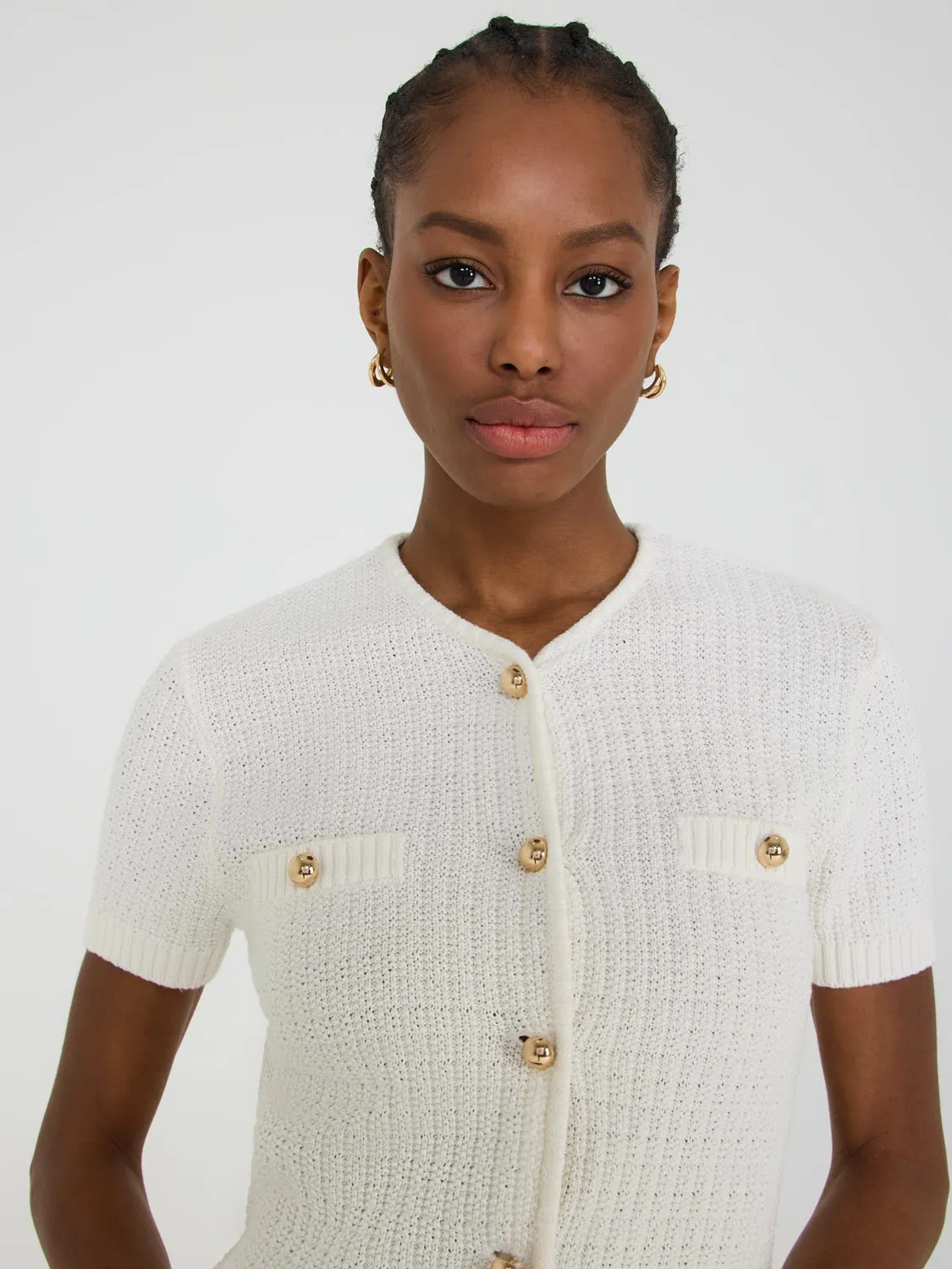 Short Sleeve Button-Front Sweater