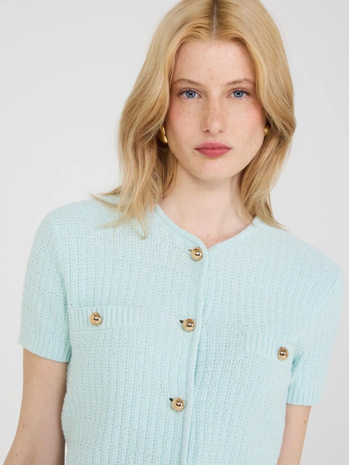 Short Sleeve Button-Front Sweater