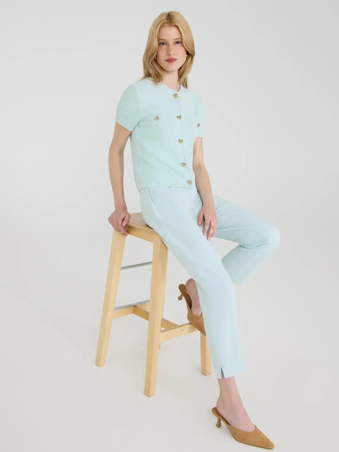 Short Sleeve Button-Front Sweater