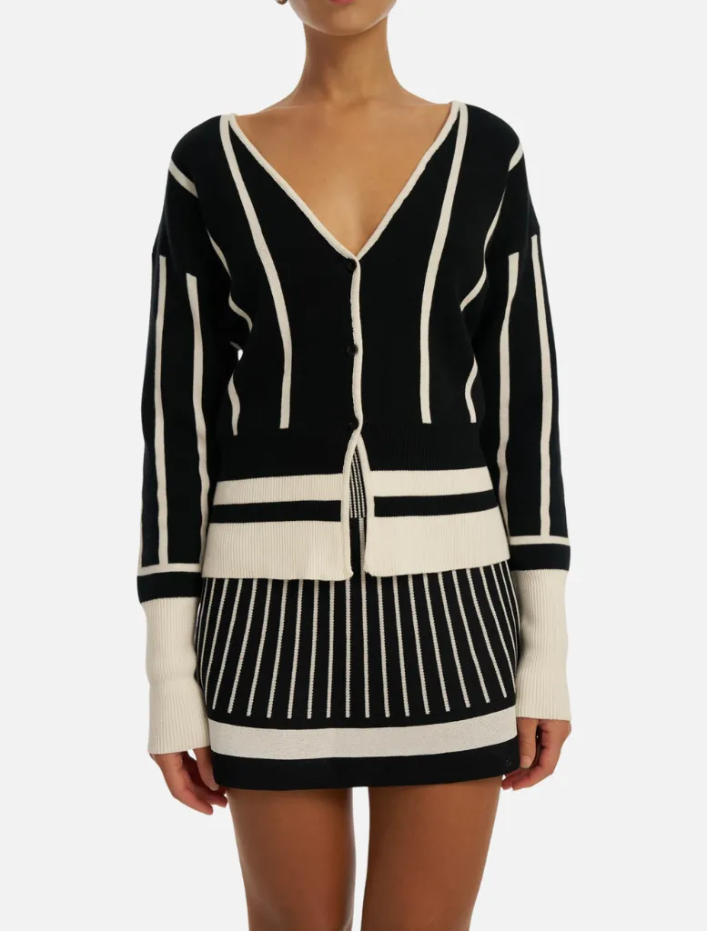 Simone Knit Cardigan - Black/White