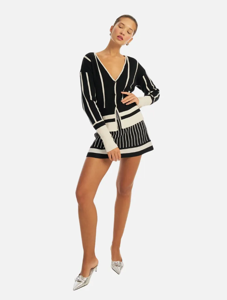 Simone Knit Cardigan - Black/White