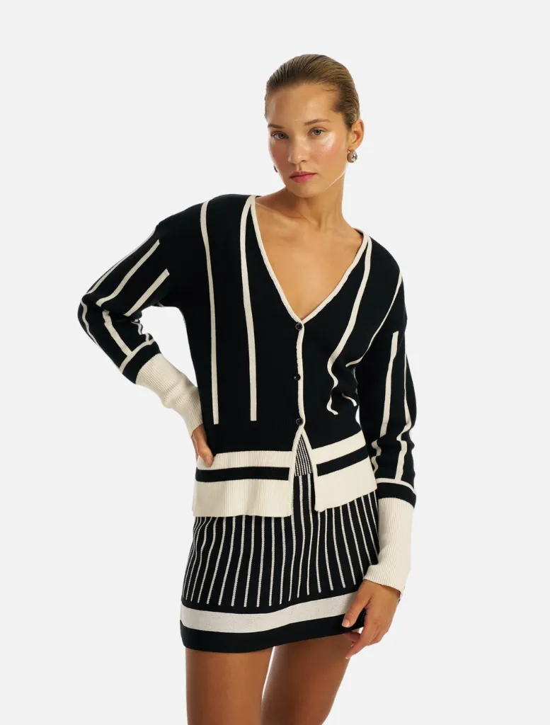 Simone Knit Cardigan - Black/White