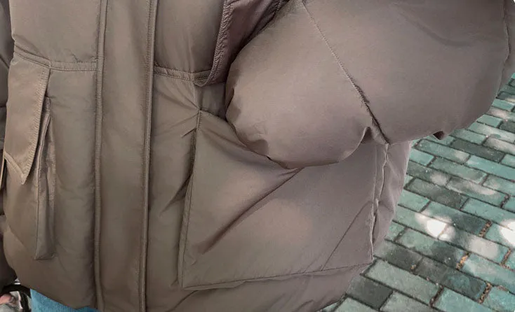 Solid Easy-to-clean Padded Puffer Jacket Featuring Bellows Pocket