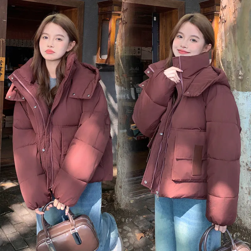 Solid Easy-to-clean Padded Puffer Jacket Featuring Bellows Pocket