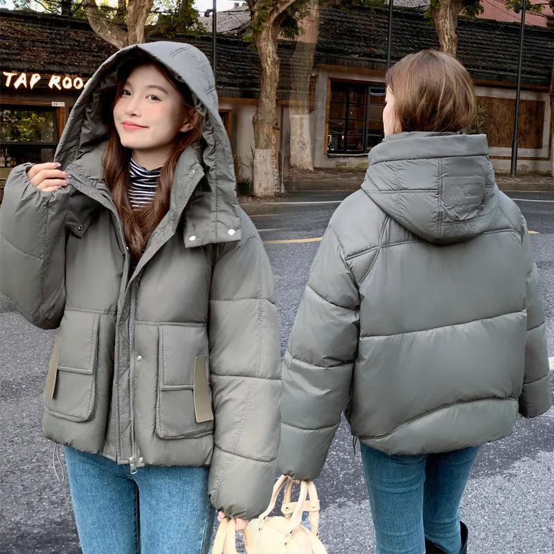 Solid Easy-to-clean Padded Puffer Jacket Featuring Bellows Pocket