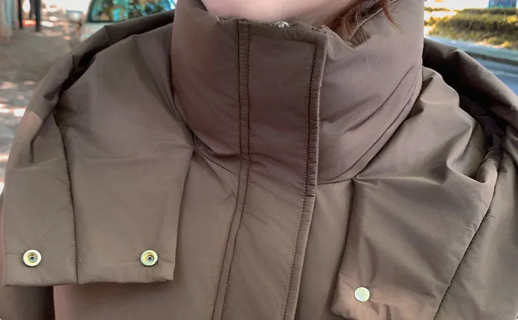 Solid Easy-to-clean Padded Puffer Jacket Featuring Bellows Pocket