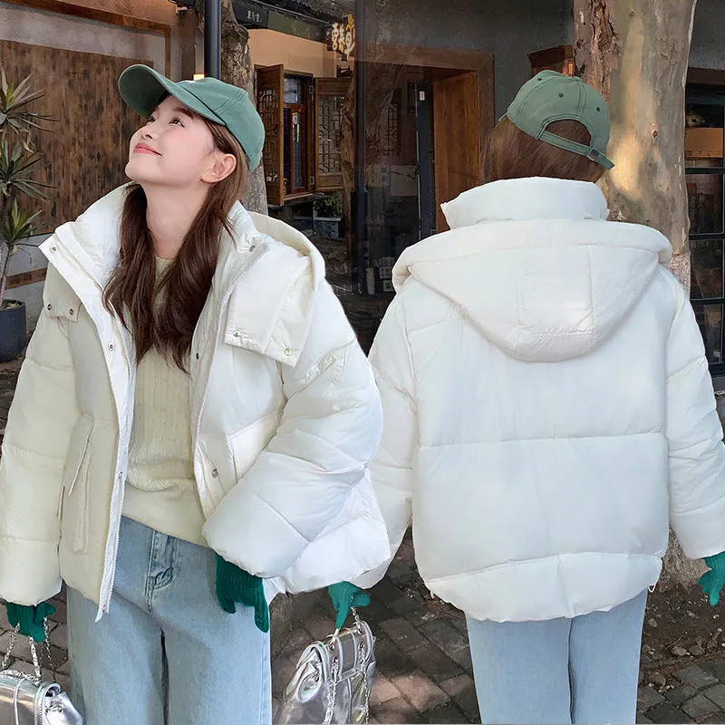 Solid Easy-to-clean Padded Puffer Jacket Featuring Bellows Pocket