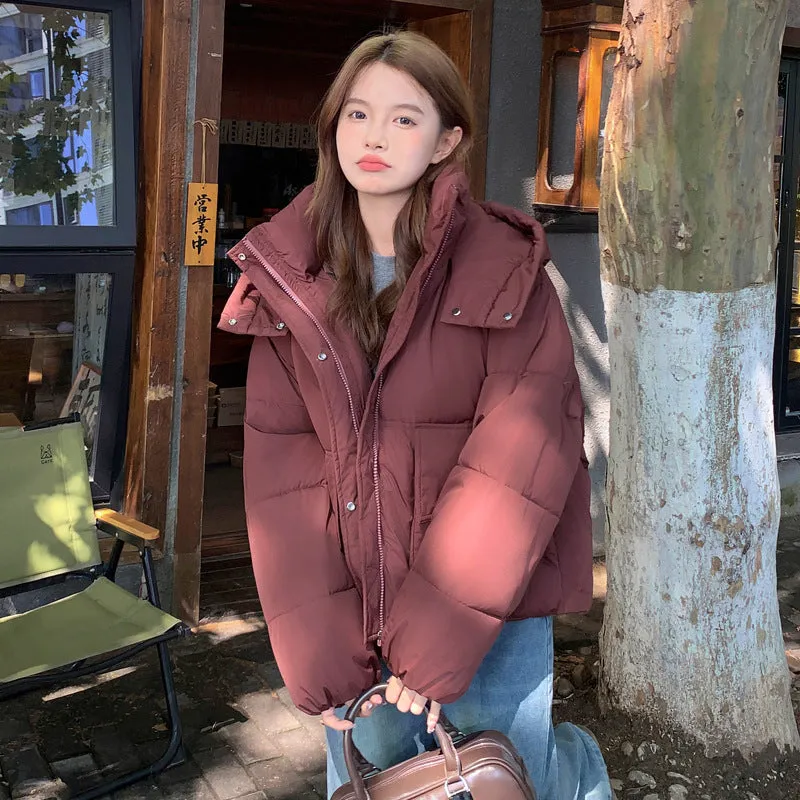 Solid Easy-to-clean Padded Puffer Jacket Featuring Bellows Pocket