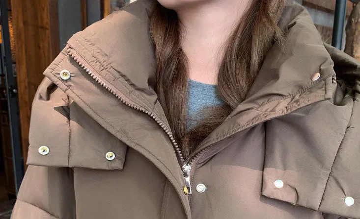 Solid Easy-to-clean Padded Puffer Jacket Featuring Bellows Pocket