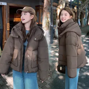 Solid Easy-to-clean Padded Puffer Jacket Featuring Bellows Pocket