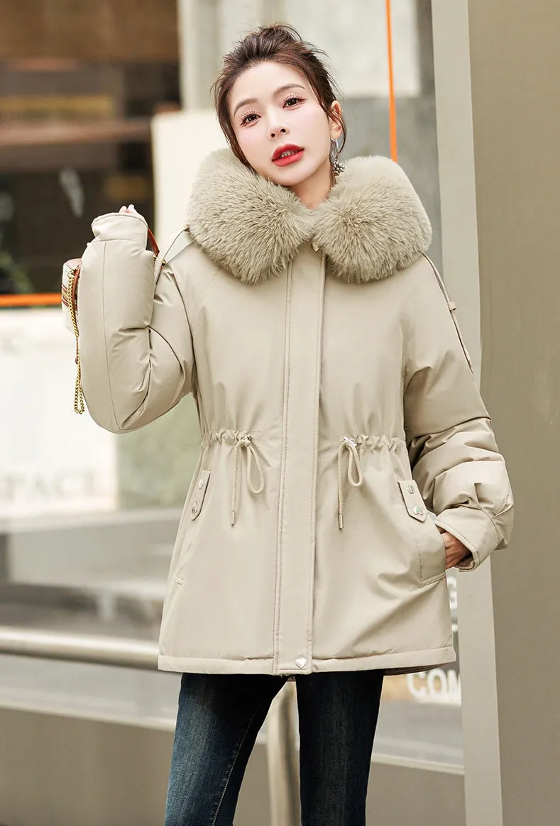 Solid Zip-Up Women's Parka Featuring Stain-Resistant and Easy-to-Clean Fabric