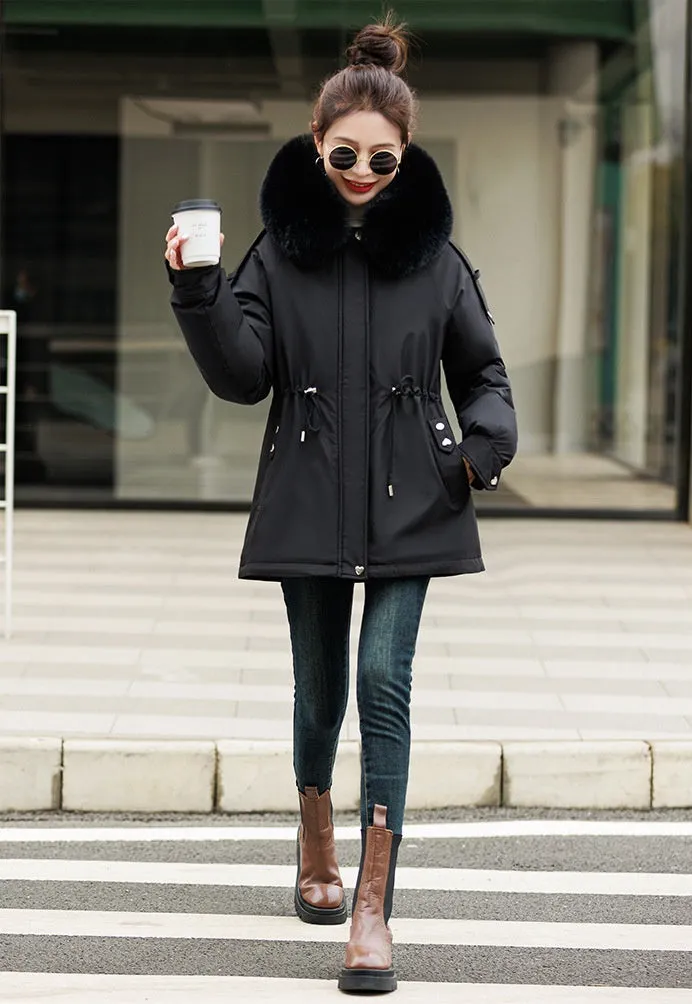 Solid Zip-Up Women's Parka Featuring Stain-Resistant and Easy-to-Clean Fabric