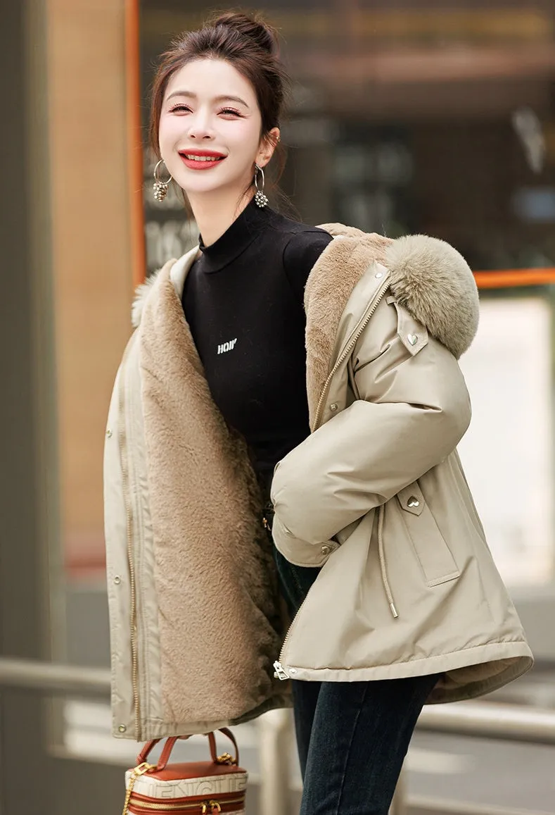 Solid Zip-Up Women's Parka Featuring Stain-Resistant and Easy-to-Clean Fabric