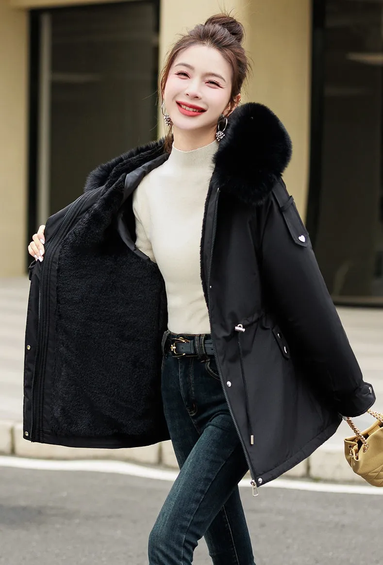 Solid Zip-Up Women's Parka Featuring Stain-Resistant and Easy-to-Clean Fabric