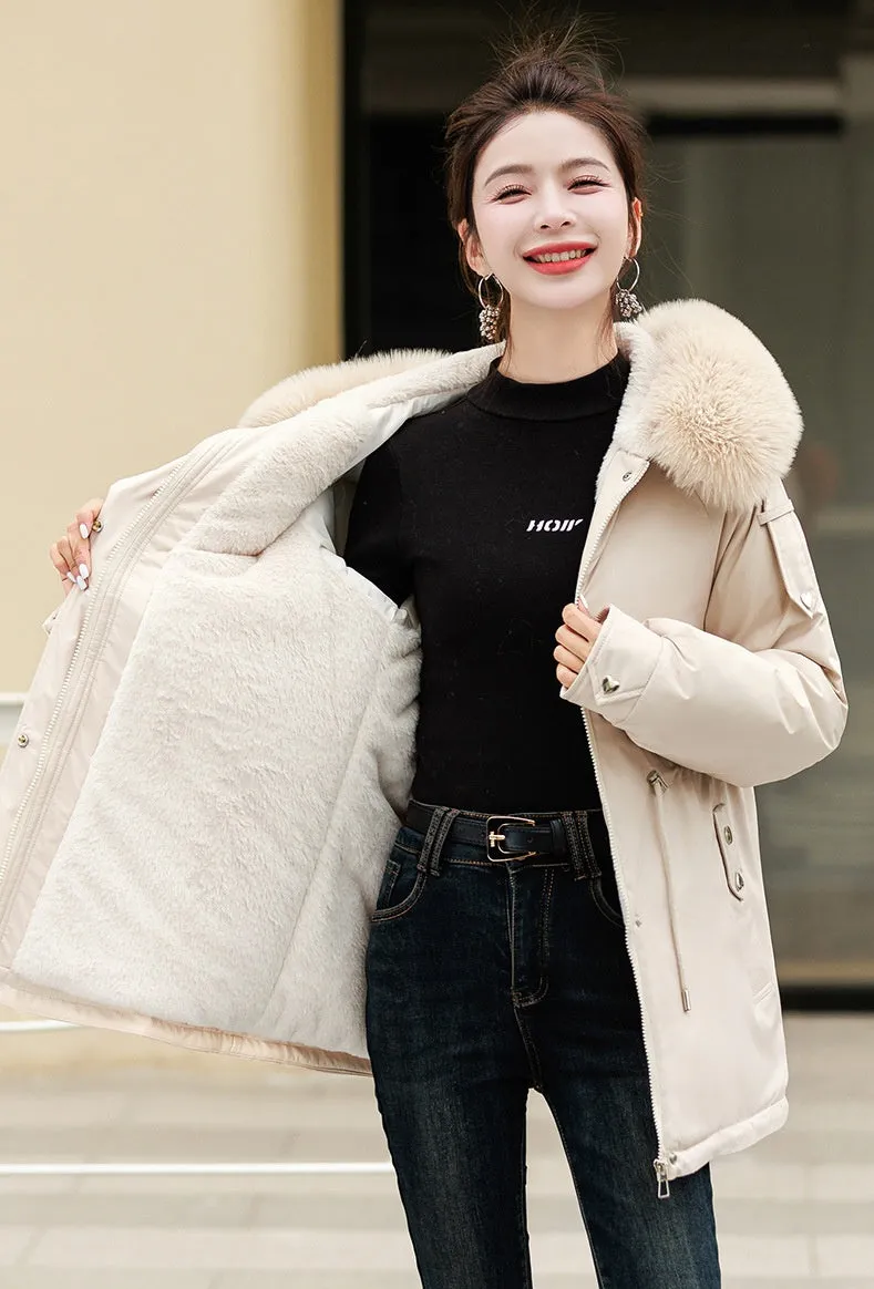 Solid Zip-Up Women's Parka Featuring Stain-Resistant and Easy-to-Clean Fabric