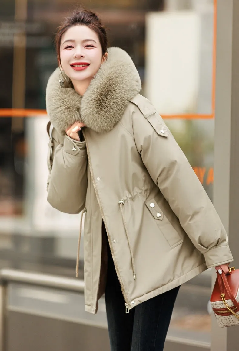 Solid Zip-Up Women's Parka Featuring Stain-Resistant and Easy-to-Clean Fabric