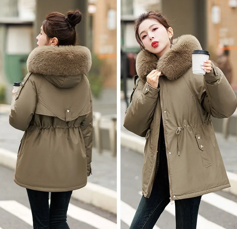Solid Zip-Up Women's Parka Featuring Stain-Resistant and Easy-to-Clean Fabric