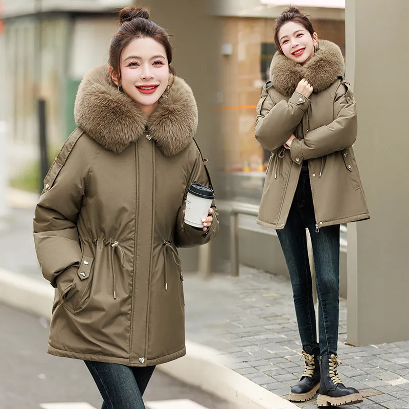Solid Zip-Up Women's Parka Featuring Stain-Resistant and Easy-to-Clean Fabric