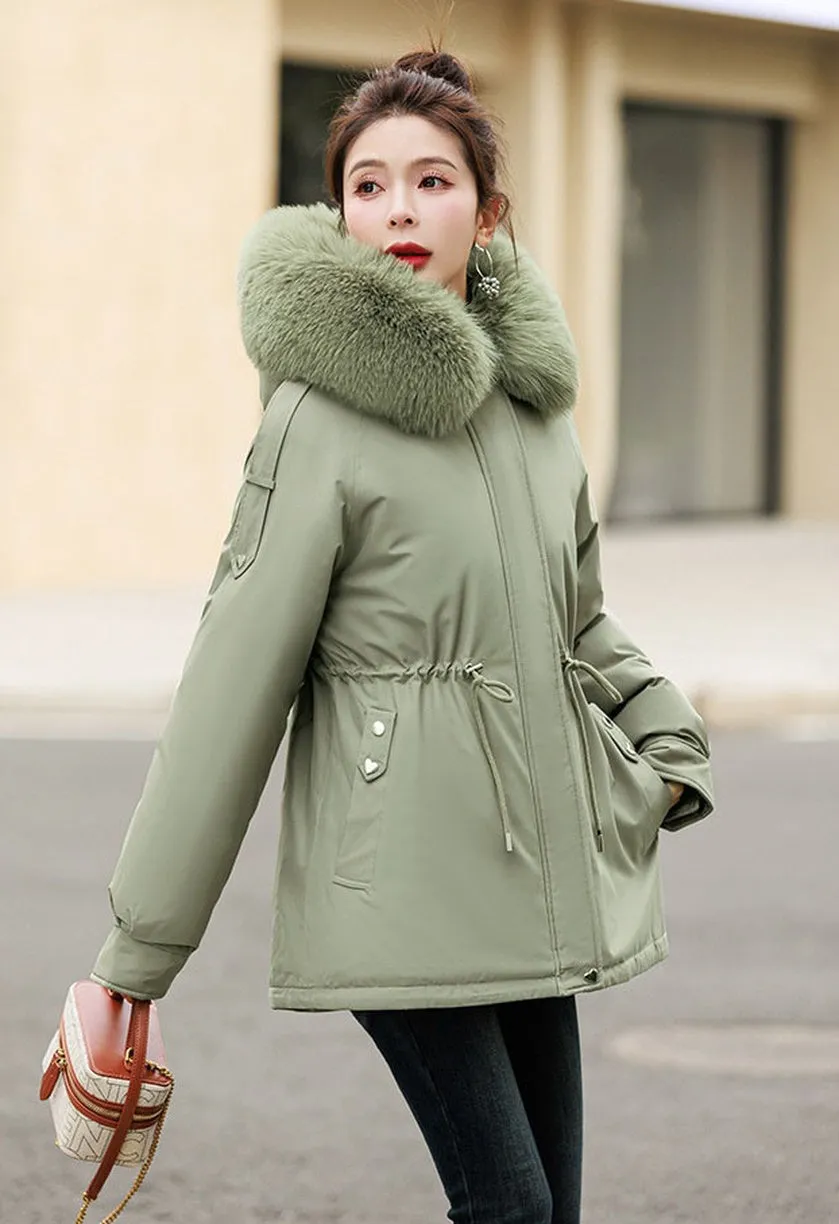 Solid Zip-Up Women's Parka Featuring Stain-Resistant and Easy-to-Clean Fabric