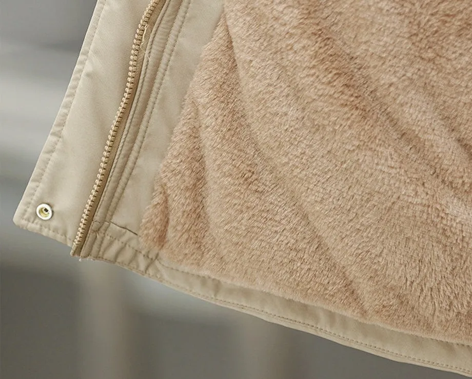 Solid Zip-Up Women's Parka Featuring Stain-Resistant and Easy-to-Clean Fabric