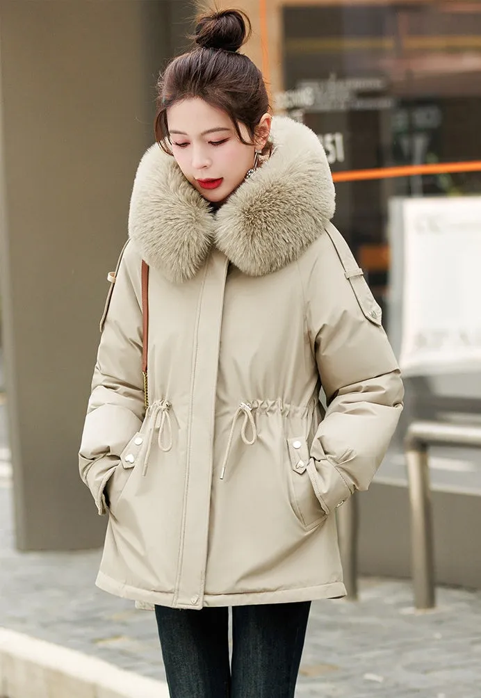 Solid Zip-Up Women's Parka Featuring Stain-Resistant and Easy-to-Clean Fabric