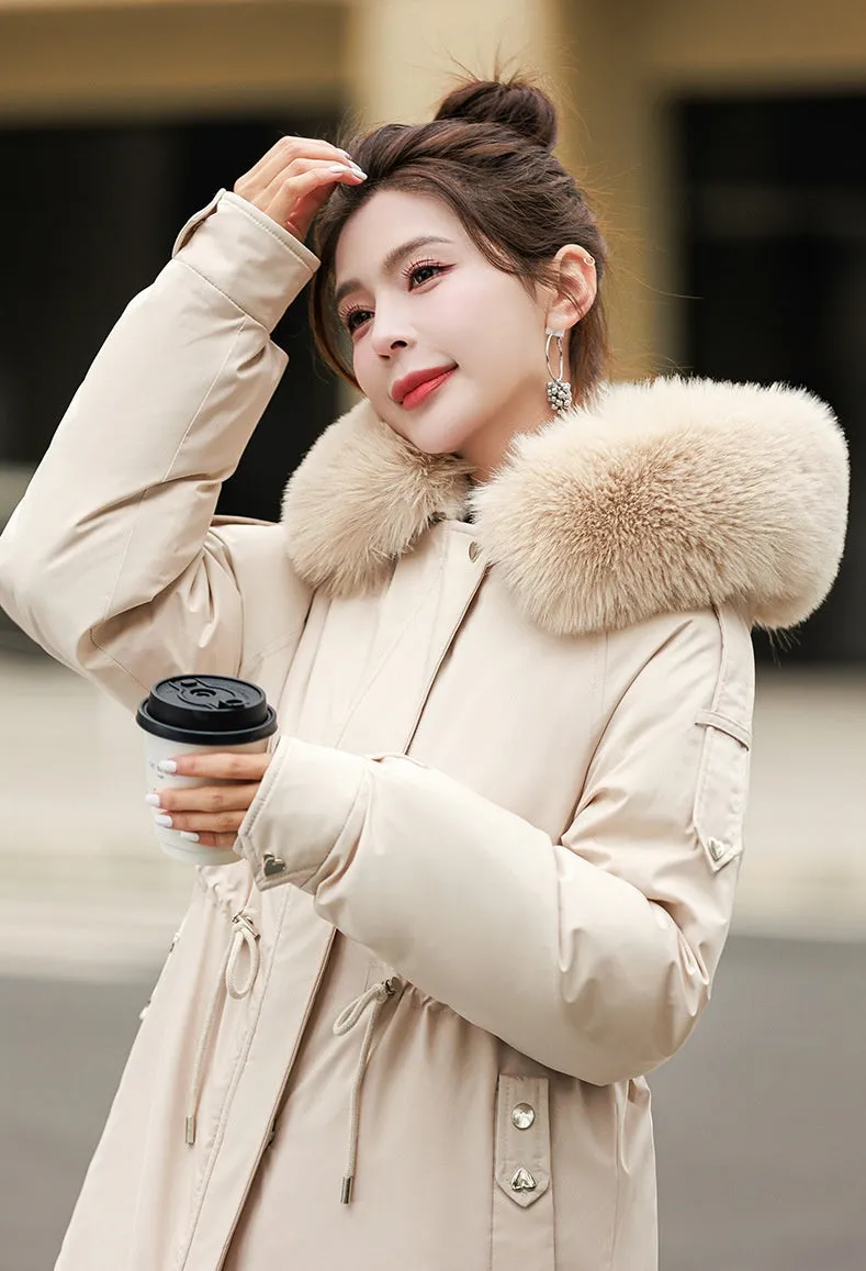 Solid Zip-Up Women's Parka Featuring Stain-Resistant and Easy-to-Clean Fabric