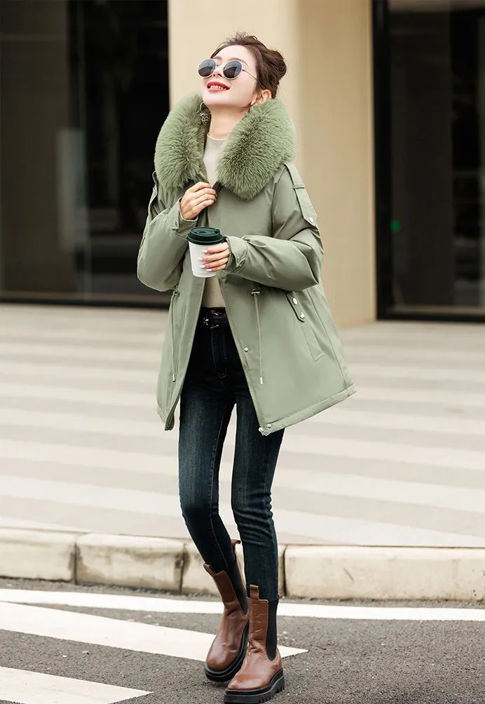 Solid Zip-Up Women's Parka Featuring Stain-Resistant and Easy-to-Clean Fabric