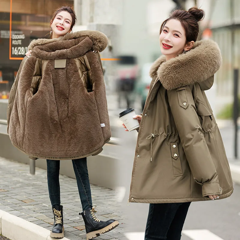 Solid Zip-Up Women's Parka Featuring Stain-Resistant and Easy-to-Clean Fabric