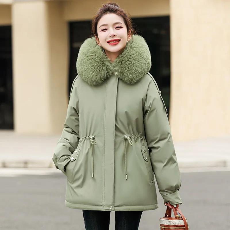 Solid Zip-Up Women's Parka Featuring Stain-Resistant and Easy-to-Clean Fabric