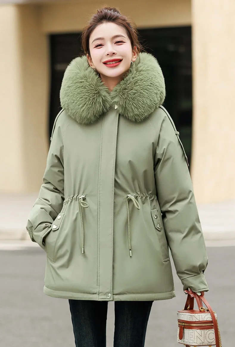Solid Zip-Up Women's Parka Featuring Stain-Resistant and Easy-to-Clean Fabric