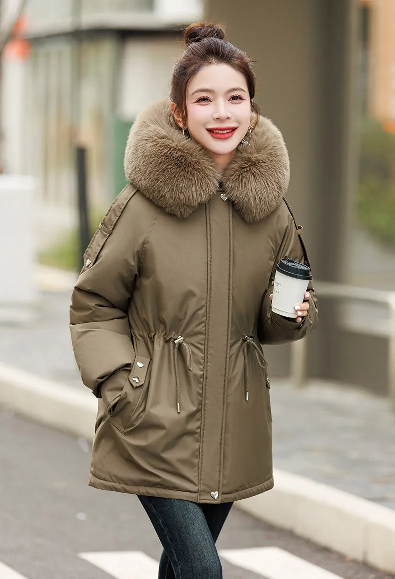 Solid Zip-Up Women's Parka Featuring Stain-Resistant and Easy-to-Clean Fabric