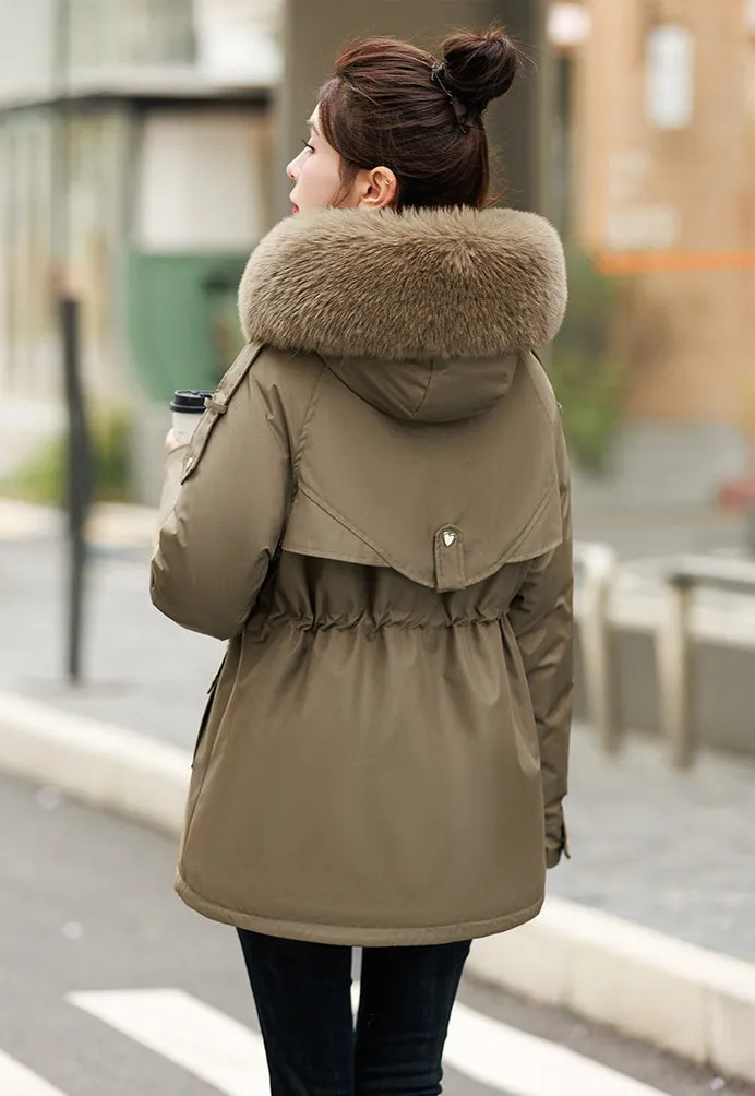 Solid Zip-Up Women's Parka Featuring Stain-Resistant and Easy-to-Clean Fabric