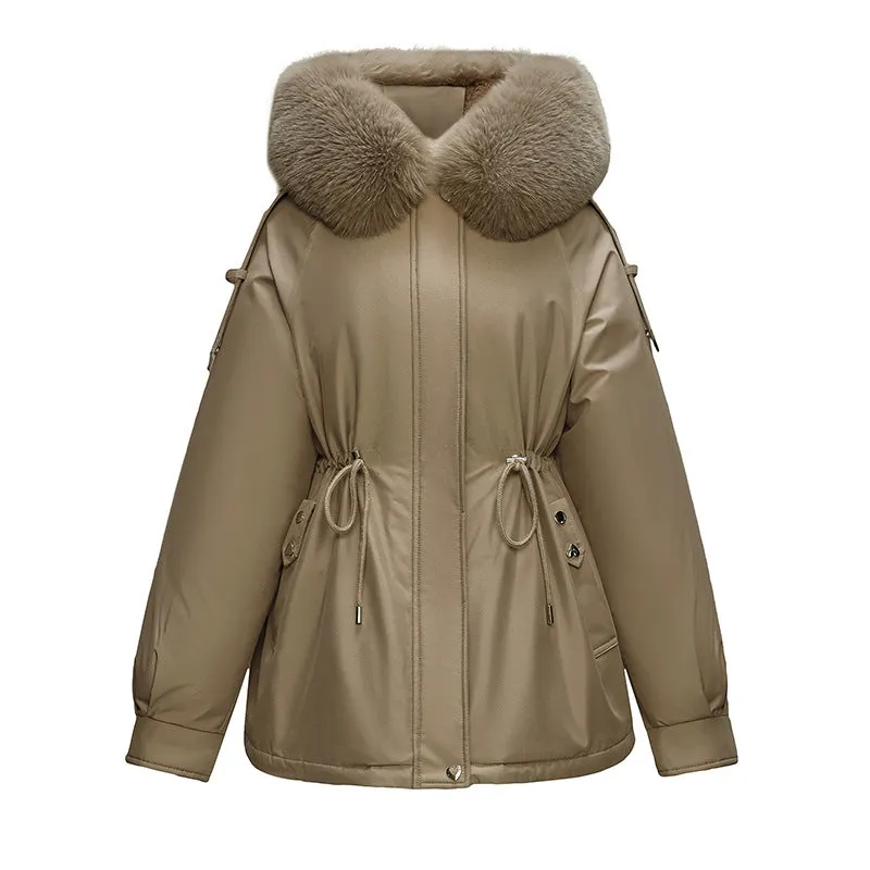 Solid Zip-Up Women's Parka Featuring Stain-Resistant and Easy-to-Clean Fabric