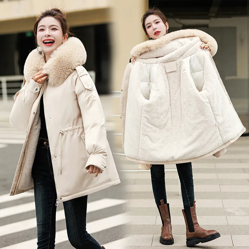 Solid Zip-Up Women's Parka Featuring Stain-Resistant and Easy-to-Clean Fabric