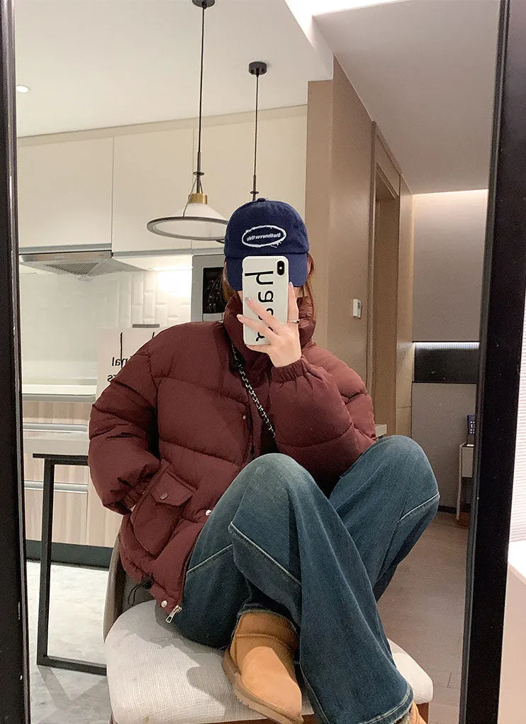 Stain-Resistant and Easy-to-Clean Zip-Up Puffer Jacket for Women