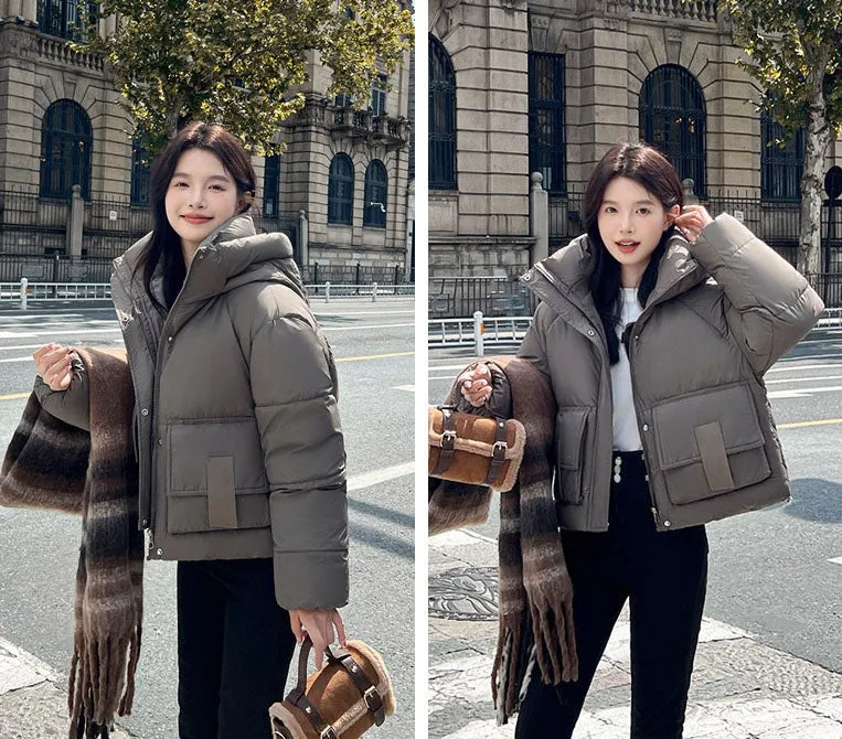 Stain-resistant Easy-to-clean Padded Puffer Jacket with Solid Design