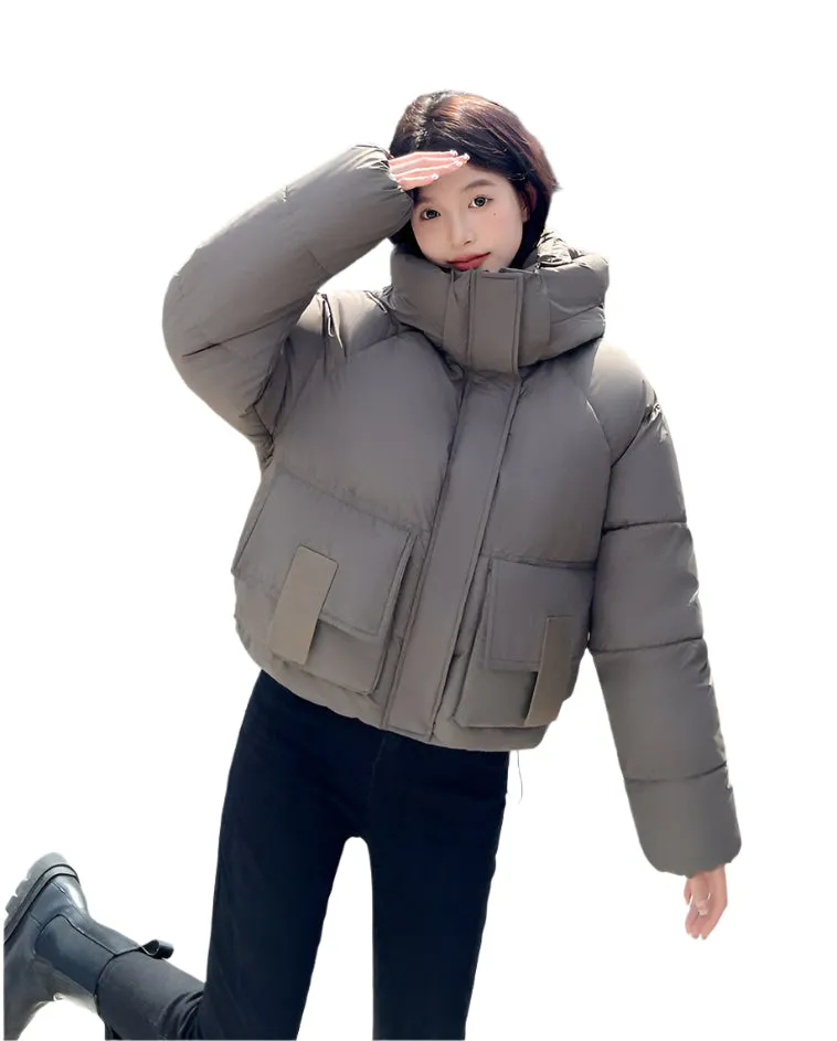 Stain-resistant Easy-to-clean Padded Puffer Jacket with Solid Design