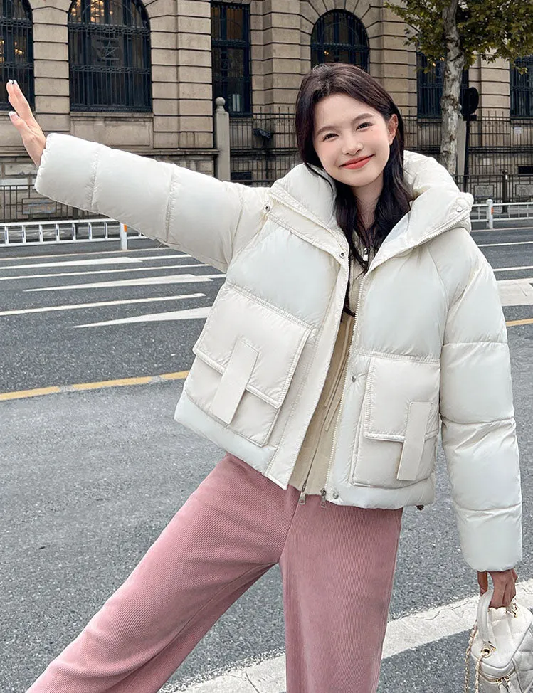Stain-resistant Easy-to-clean Padded Puffer Jacket with Solid Design