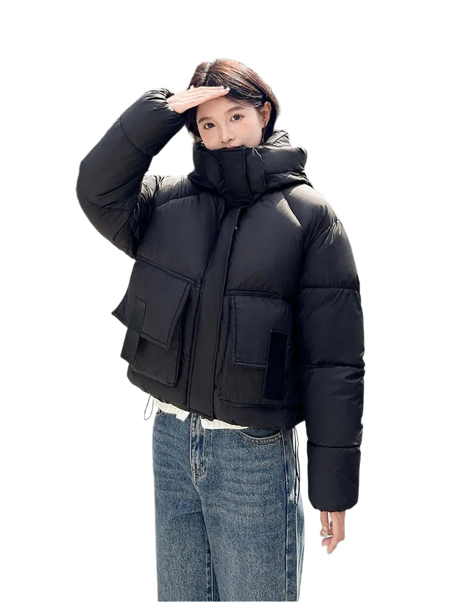 Stain-resistant Easy-to-clean Padded Puffer Jacket with Solid Design