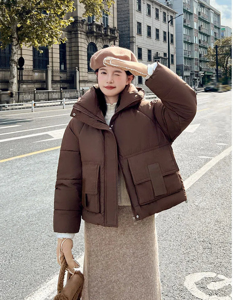 Stain-resistant Easy-to-clean Padded Puffer Jacket with Solid Design
