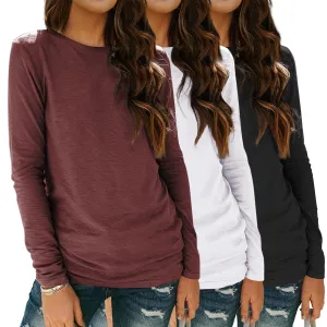 SUNBS Womens 3 Packs Long Sleeve Shirts Loose Fit Fall Shirts Clothes Outfits 2024