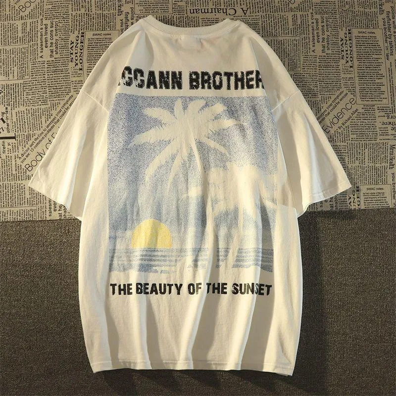 T-shirt en coton à manches courtes imprimé coucher de soleil