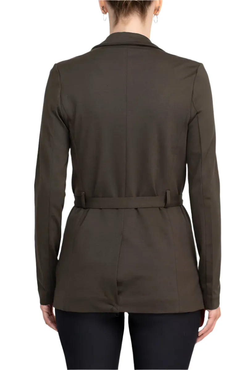 T Tahari Notched Collar Open Front Long Sleeve Ring Style Waist Belt Jacket