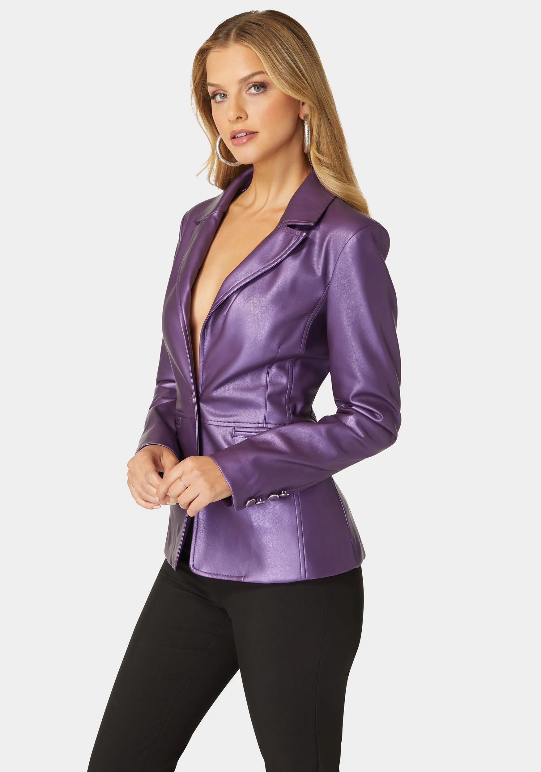 Tailored Metallic Vegan Leather Blazer