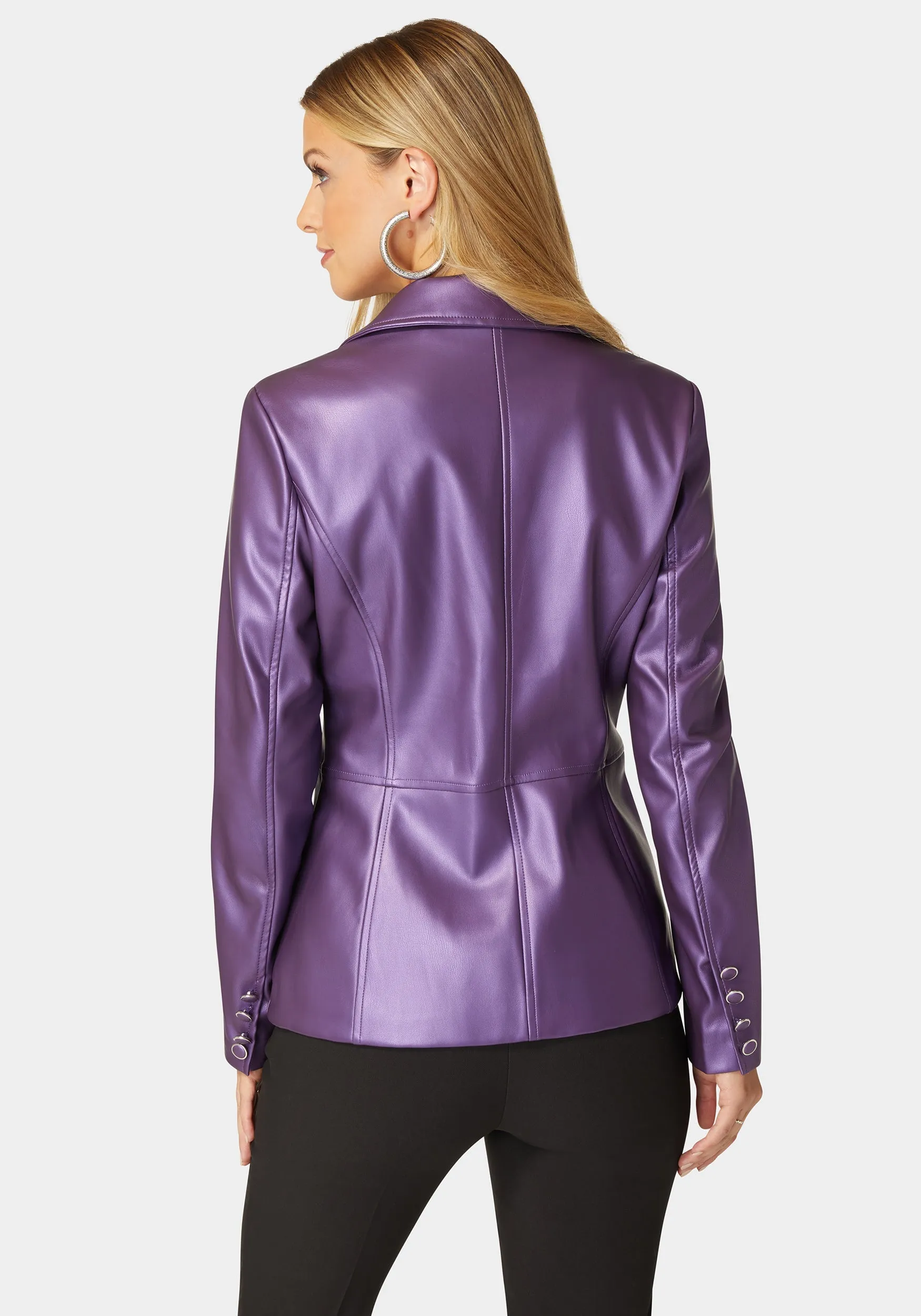 Tailored Metallic Vegan Leather Blazer