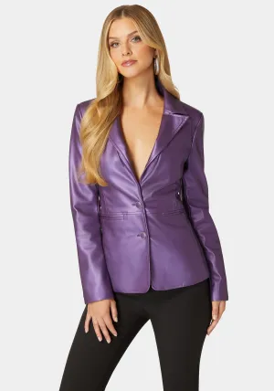 Tailored Metallic Vegan Leather Blazer