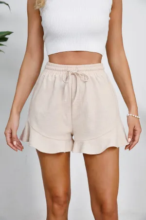 Tanner Full Size Drawstring Ruffle Hem Shorts