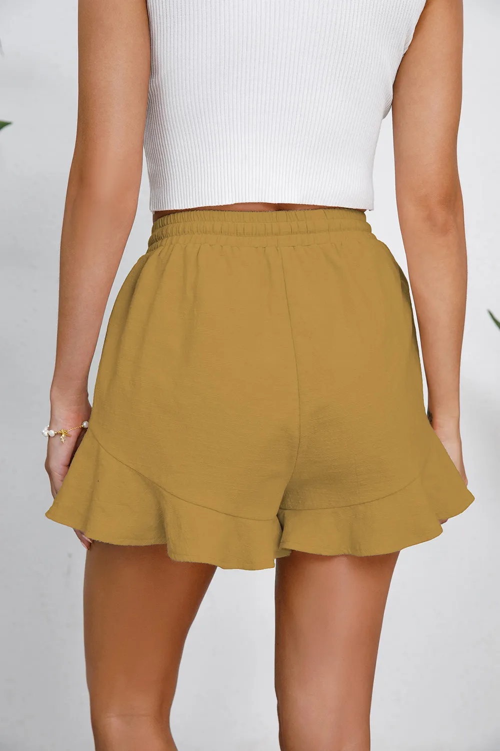 Tanner Full Size Drawstring Ruffle Hem Shorts