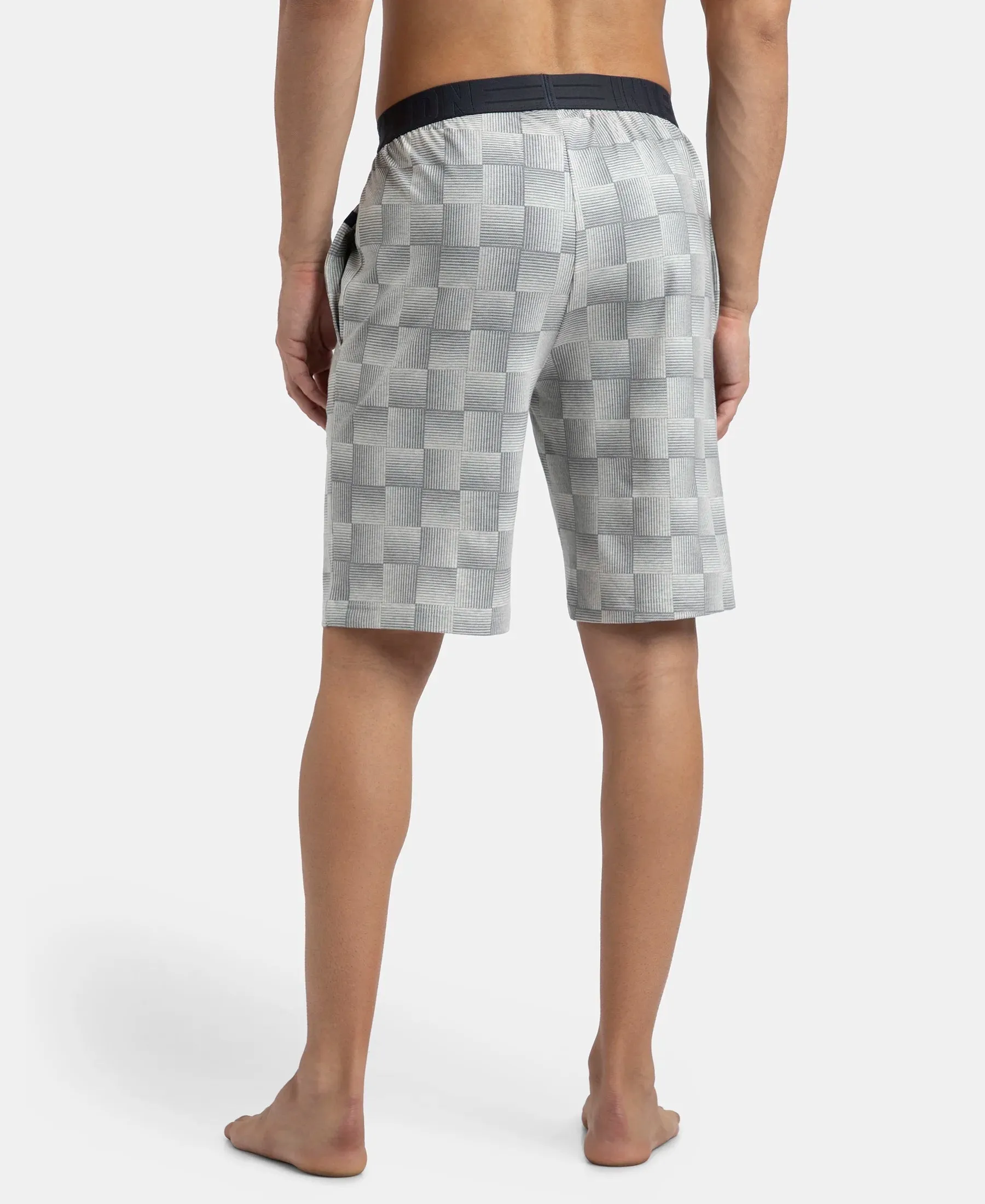 Tencel Micro Modal Cotton Elastane Stretch Regular Fit Checkered Sleep Shorts with Side Pockets - Silver Grey Melange