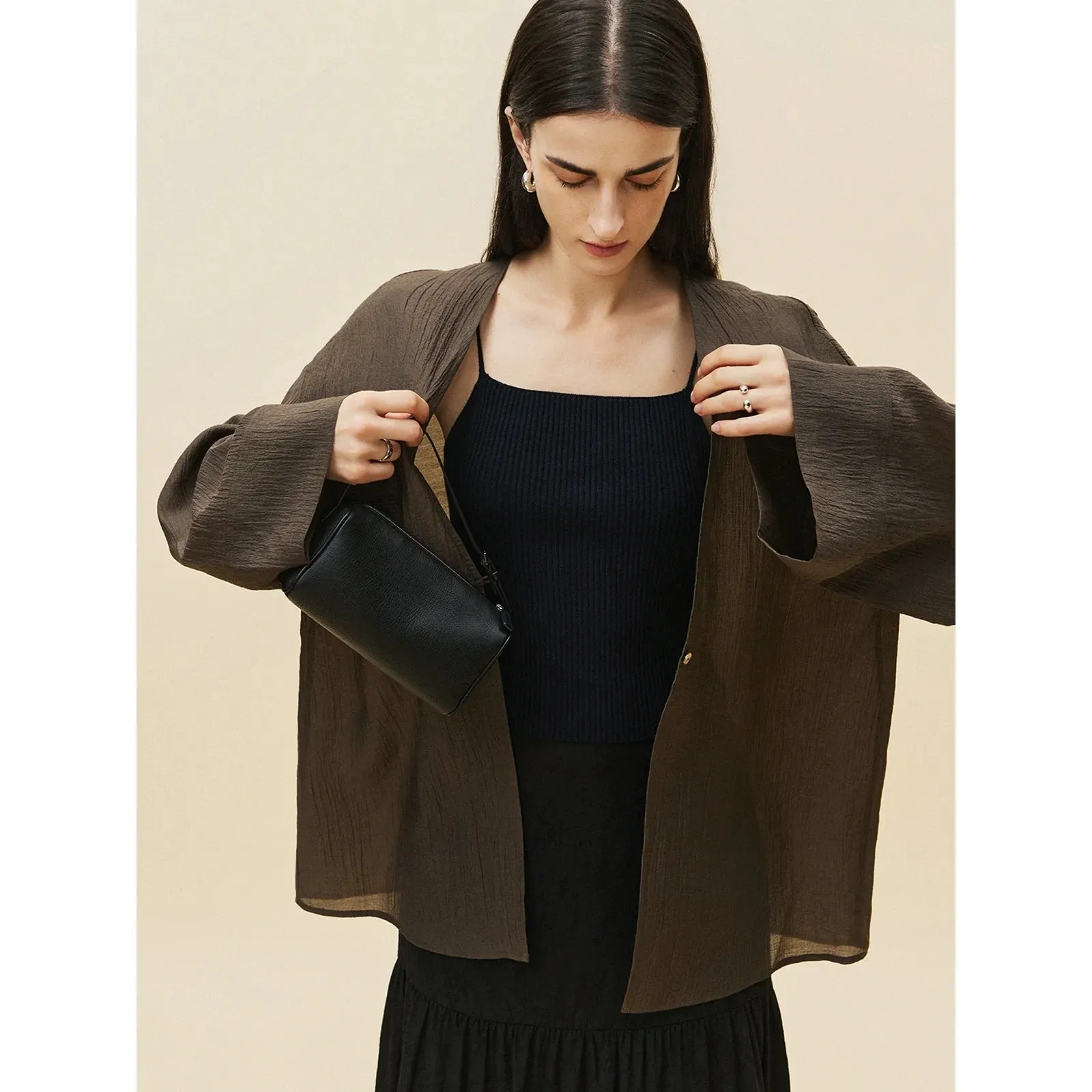 Textured Button Wide Sleeve Cardigan